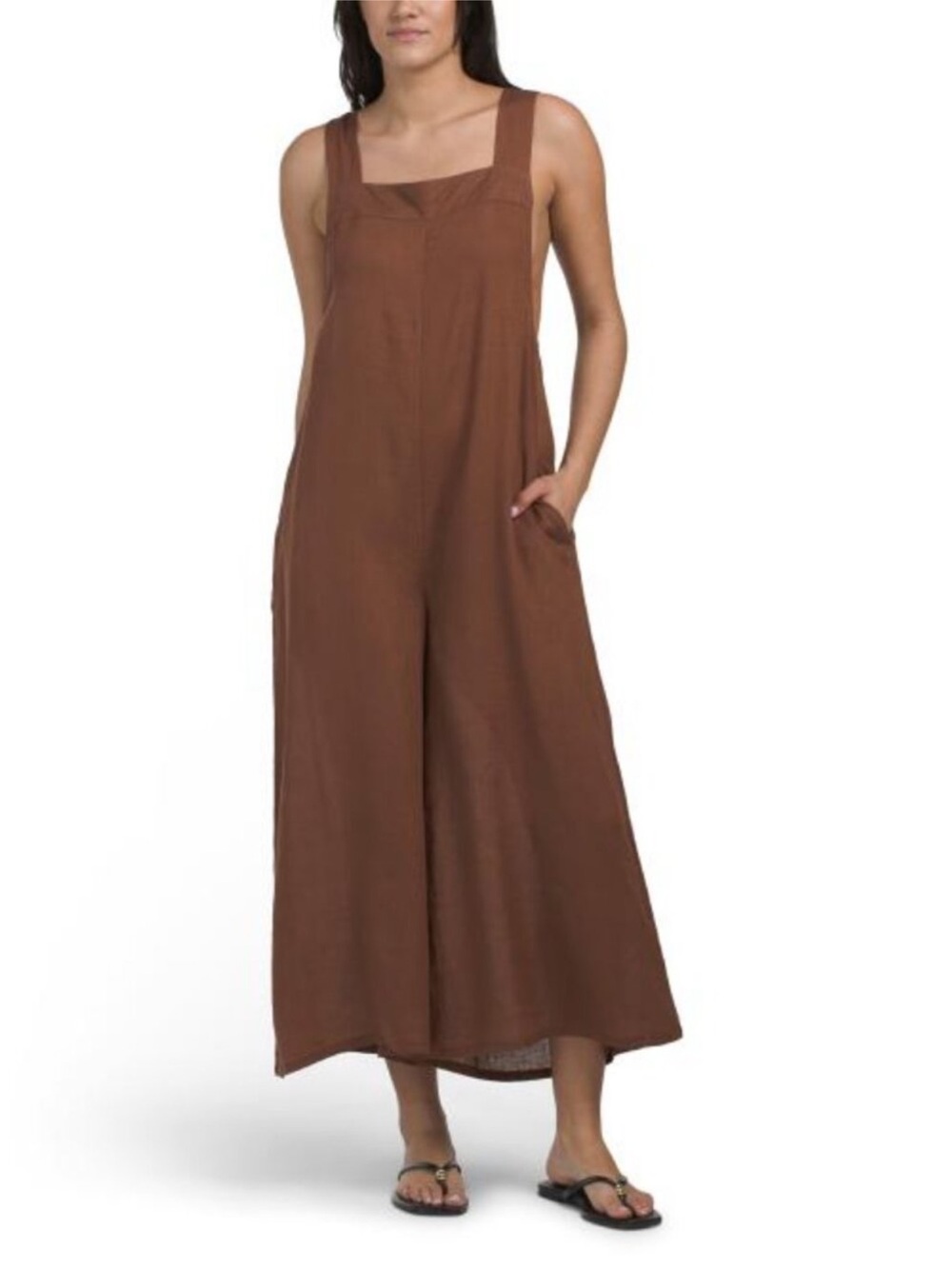 Haute Hippie Medium Linen Jumpsuit Brown Wide Leg Cropped